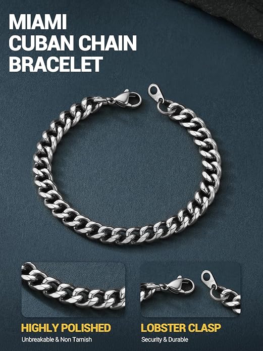 PROSTEEL Stainless Steel Bracelets for Men Women, Gold/Silver/Black, Cuban Link Bracelet Adjustable, Jewelry with Gift Box