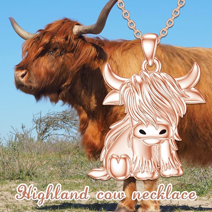 Highland Cow Gifts for Women 925 Sterling Silver Highland Cow Birthstone Necklace Fluffy Cow Jewelry Gifts Birthday Christmas