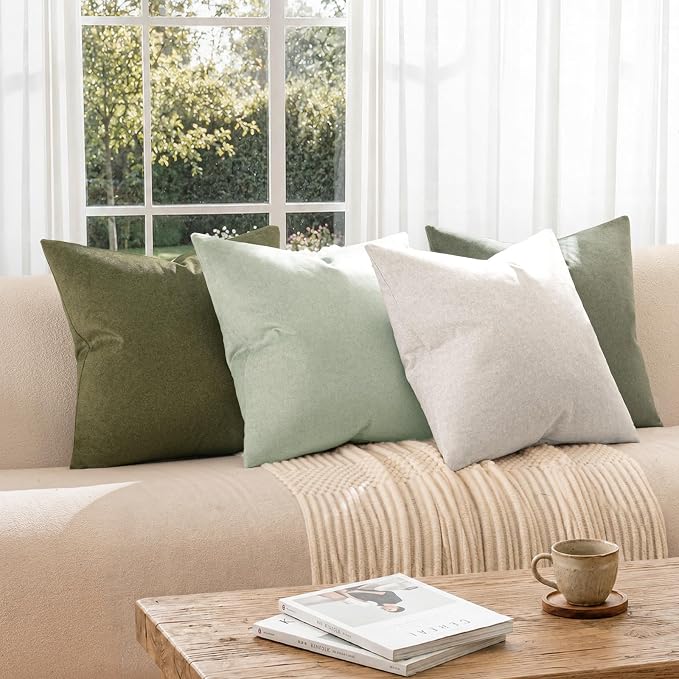 a moment Waterproof Throw Pillow Covers Set of 4,24x24 Inch Outdoor Stain Resistant Pet Friendly Pillowcases Cushion Covers for Patio Sofa and Living Room,Forest Oasis