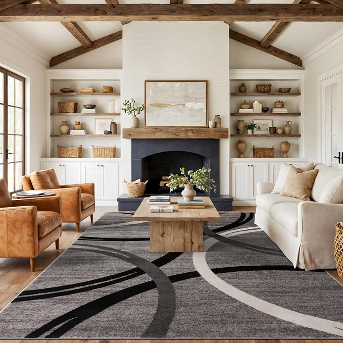 Rugshop Wavy Circles Fade-Resistant Living Room Area Rug Gray 12' x 15'