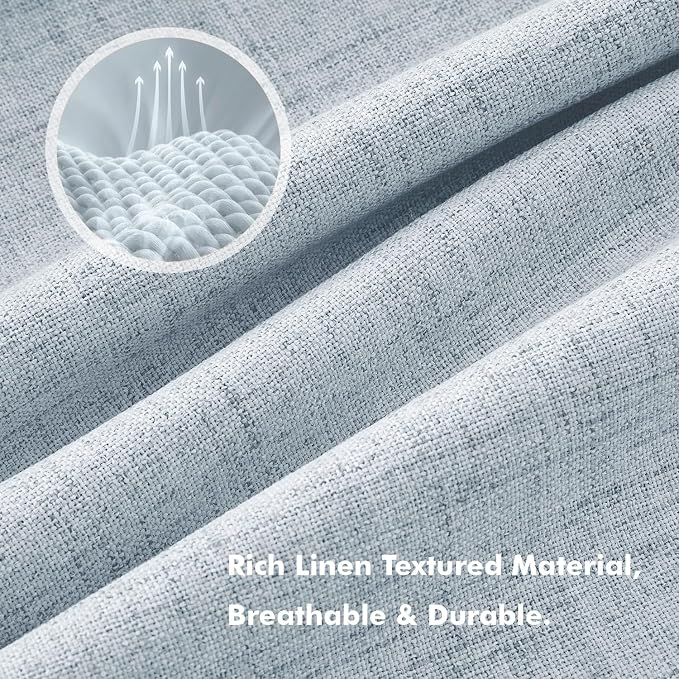 MIULEE 100% Blackout Linen Curtains 42 x 84 Inch Chambray Blue 2 Panels | Thermal Insulated, Room Darkening Drapes for Bedroom Living Room, Back Tab Rod Pocket Pinch Pleated, Solid Luxury Decor