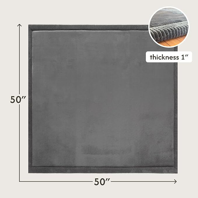 Hakuna Matte CloudSoft Play Mat - Dark Gray 50" x 50" Waterproof | Super Soft & Safe Baby Rug Luxury Nursery Decor Extra Thick Cushioned Comfort for Tummy Time & Play OEKO-TEX Certified