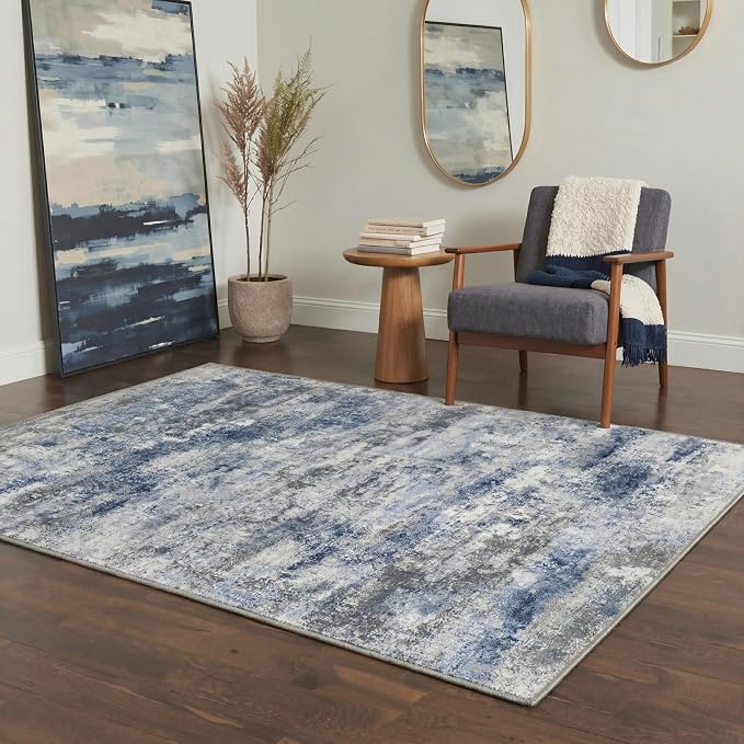 GENIMO Runner Rug Non Slip 2x7, Washable Rug Runner for Hallways Kitchen, Abstract Modern Kitchen Rugs, Low Pile Lightweight Carpet Runners for Entryway, Bedroom, Laundry, Haze Blue