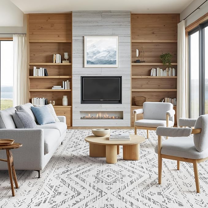 Miukiki 8x10 Area Rug for Living Room Moroccan Washable Rugs Non Slip Indoor Floor Carpet Foldable Large Soft Area Rug for Dining Room Bedroom with Low Pile(Grey,8'x10')