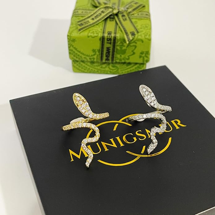 18K Gold Plated Rings for Women and Teen Girls Non Tarnish Cubic Zirconia Fidget Ring Butterfly/Snake/Mesh/Cross/Crown Knuckle Ring Open Adjustable Statement Stacking Chunky Rings
