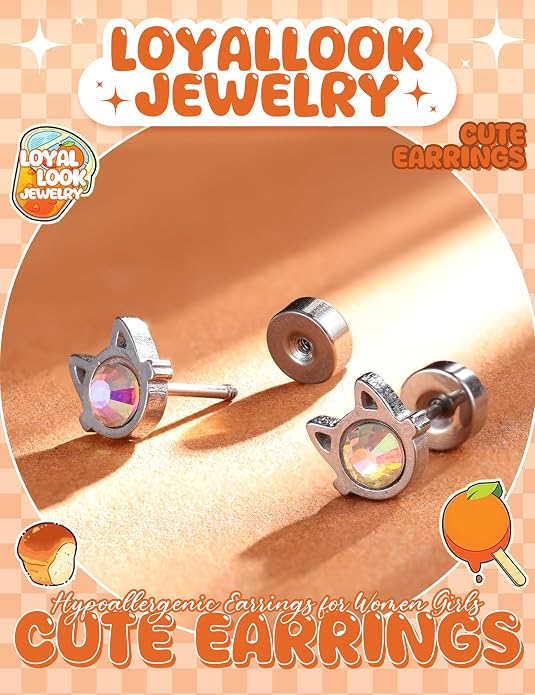 LOYALLOOK 14Pairs Hypoallergenic Screwback Earrings for Women Girls Tiny CZ Pearl Ball Heart Flower Screw Back Earring Studs 316L Stainless Steel Stud Earrings Flatback 20G Over 3 Years Old