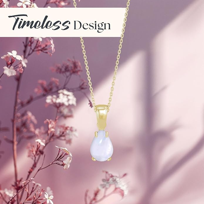 14K Gold Plated Gemstone Necklace for Women - Birthestone Teardrop Necklace - Gold Jewelry for Women - Dainty Gold Necklace - Everyday Necklaces - Gold Necklaces for Women