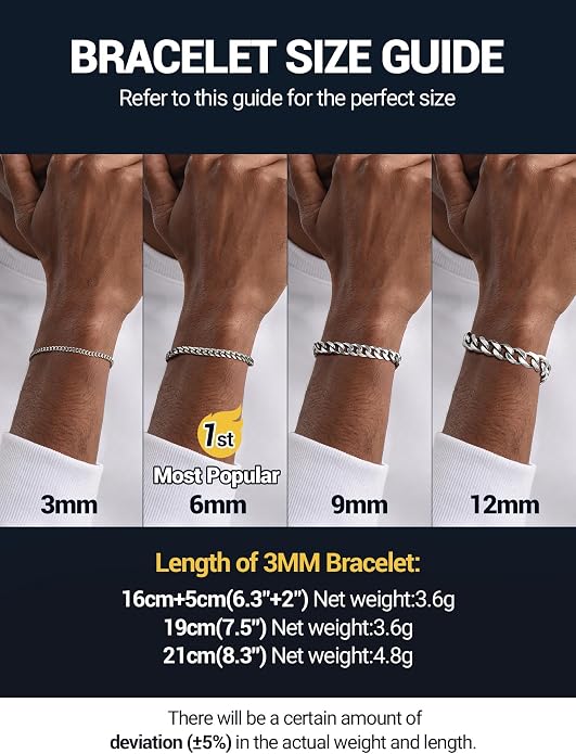 PROSTEEL Stainless Steel Bracelets for Men Women, Gold/Silver/Black, Cuban Link Bracelet Adjustable, Jewelry with Gift Box