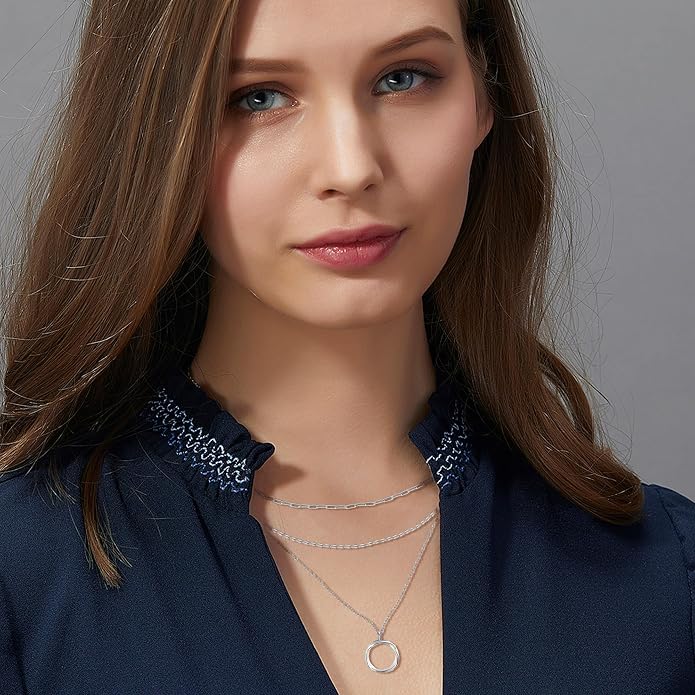 MONGAS Boho Layered Necklace Sterling Silver Triple 3 Stacked Vertical Bar Triangle Long Layering Necklaces Christmas Jewelry Gifts for Women