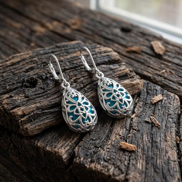 Silver Earrings Women Dangle Filigree/Abalone Shell/Turquoise Cowgirl Earrings Cat/Hummingbird/Chicken/Celtic Knot/Butterfly Jewelry Birthday Gifts for Women