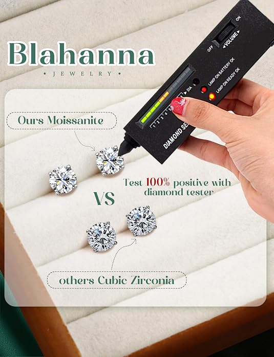 Moissanite Stud Earrings 18K White Gold Plated Brilliant Round Cut Solid 925 Sterling Silver Hypoallergenic Dainty Moissanite Jewelry for Sensitive Ear D Color VVS1 Clarity for Women Men 0.8CT-3CT