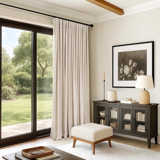 INOVADAY 100% Blackout Curtains for Bedroom, Oatmeal Black Out Curtains 108 Inch Long, Clip Rings Linen Blackout Drapes, Thermal Insulated Room Darkening for Living Room, 1 Panel - W102xL108