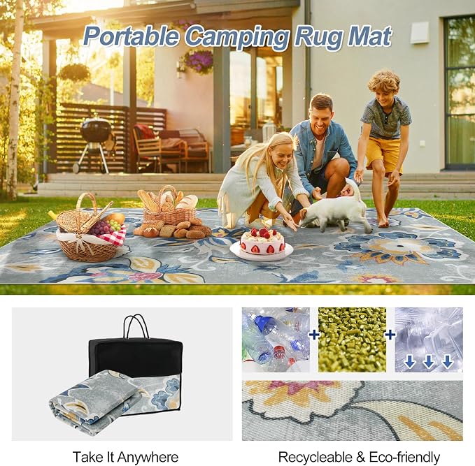 Lahome Floral Indoor Outdoor Rugs, 6x9ft Non Slip Outdoor Patio Rug for Balcony Deck, Soft Outdoor Area Rug for Camping PicnicBackyard, RV Outdoor Rugs for Living Room Dining Bedroom,Multi