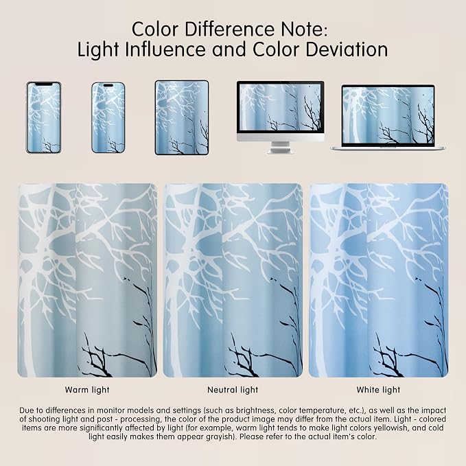 SUBRTEX Blackout Curtains 52Wx108L, Room Darkening Floral Curtains, Thermal Insulated 2 Panels Window Drapes, Boho Farmhouse Curtains for Living Room Bedroom Window Treatments, Light Blue