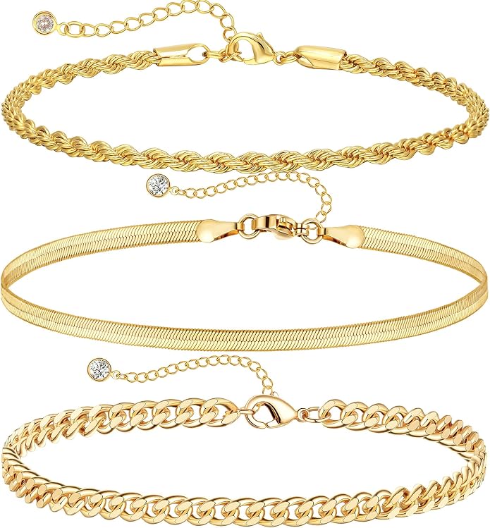 DEARMAY Gold Anklets for Women Waterproof, Non Tarnish14K Gold Plated Ankle Bracelets Set Stack, Summer Beach Jewelry Gifts for Vacation, Bikini Outfits for Women Mom Her