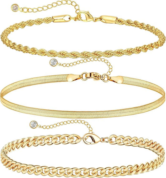 DEARMAY Gold Anklets for Women Waterproof, Non Tarnish14K Gold Plated Ankle Bracelets Set Stack, Summer Beach Jewelry Gifts for Vacation, Bikini Outfits for Women Mom Her