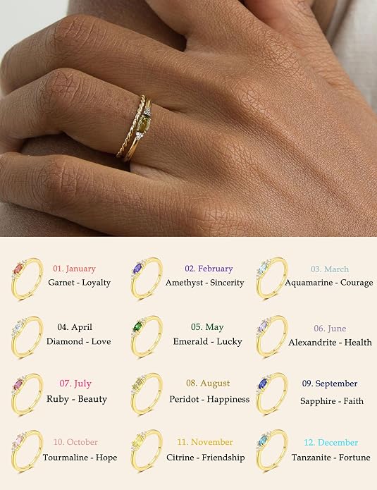 FUNEIA Gold Birthstone Rings for Women Non Tarnish Trendy Stackable Gold Rings that Don't Tarnish Dainty Emerald Green Gemstone Cubic Zirconia Wedding Engagement Ring for her Birthday Gifts Jewelry
