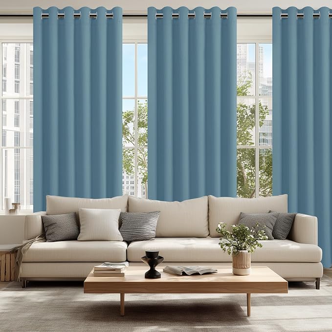 Hiasan Room Darkening Curtains for Bedroom, 70 x 84 Inches - Thermal Insulated & Energy Saving Window Drapes for Living Room/Dorm Room, Set of 2 Panels Sewn with Tiebacks, Stone Blue