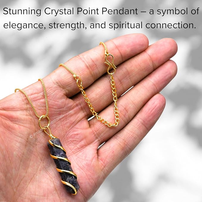 Amazing Gemstone Lepidolite Crystal Necklace Pendant For Women, Gold Wire Wrapped Dainty Minimalist Healing Crystal Necklaces For Men Unisex Necklace Jewelry Adjustable Chain & Leather Cord