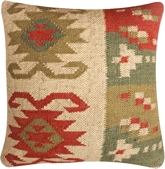 Set of 4 Wool Jute Vintage Kilim Cushion Covers,Home Decor Pillowcases Handwoven Turkish Pillow Decorative Throw Pillow Covers (Multicolor-11)