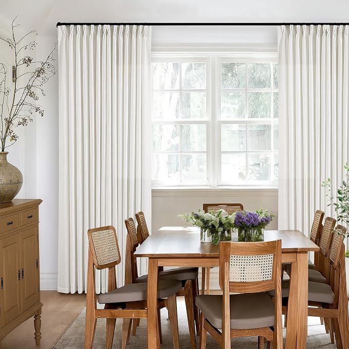 TWODRAPES 86 Inch Pinch Pleated Linen Curtains 2 Panels for Living Room Bedroom Memory Training Shaped Semi Sheer Pleat Drapes with Hooks Rings Light Filtering Window Curtain 40x86 Beige White