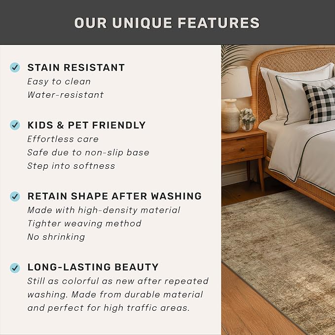 Washable 2x3 Small Entryway Rugs Indoor, Gold and Brown Area Rug for Kitchen, Bathroom, Farmhouse Medallion Indoor Décor, Non Slip Low Pile Stain Resistant Carpet