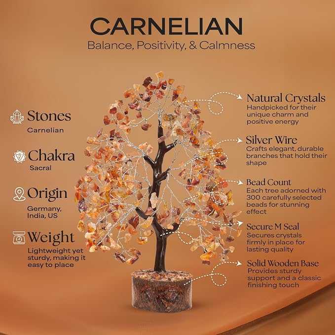 Carnelian Stone Money Tree | Tree of Life | Energy Healing Stones | Feng Shui Bonsai | Reiki Crystal Healing | Good Luck | Chakra Tree | Spiritual | Crystal Gifts | Office Home Decor