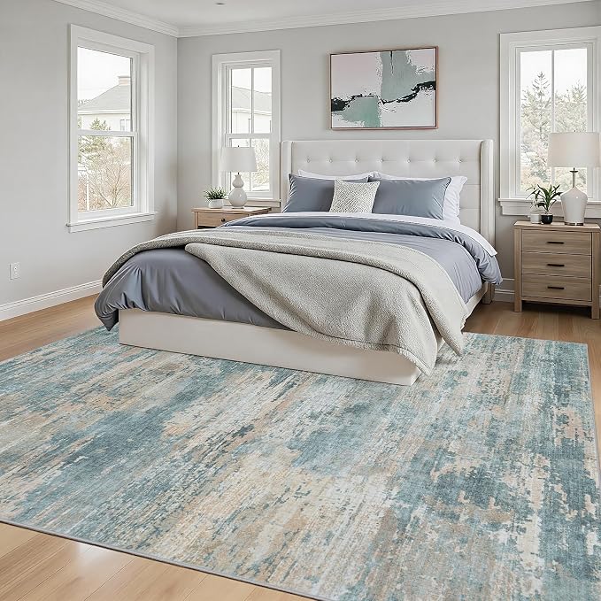 6x9 Area Rugs Living Room Rug Modern Abstract Neutral Washable Rugs Non Slip Soft Carpet Large Area Rug Low Pile Stain Resistant Non Shedding for Bedroom Nursery Dining Room Home Office Green