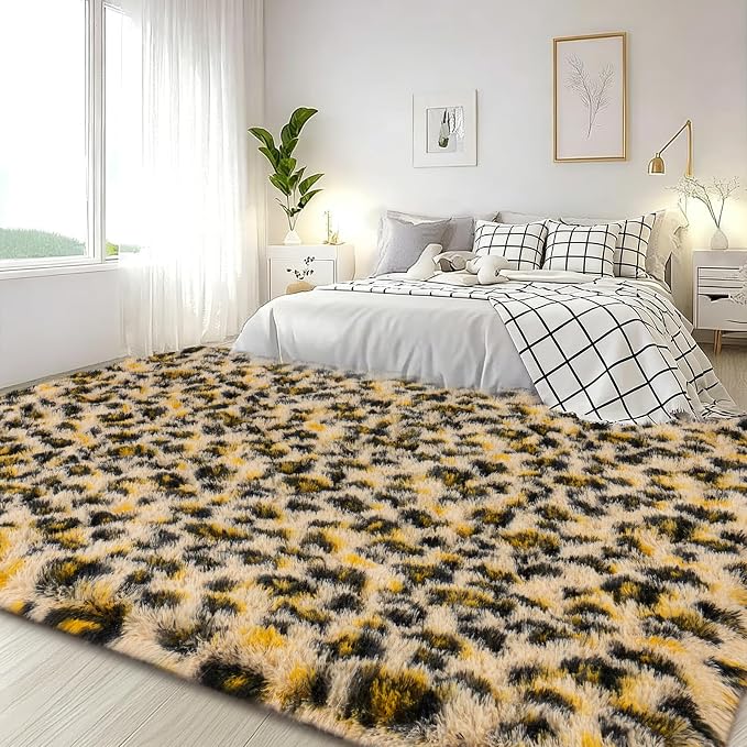 Large Area Rugs for Living Room Bedroom 6x9 Cheetah Fluffy Shag Rugs | Ultra Soft Leopard Shaggy Plush Fuzzy Modern Indoor Throw Floor Carpet for Kids Girls Boys Dorm Nursery Home Decor Aesthetic