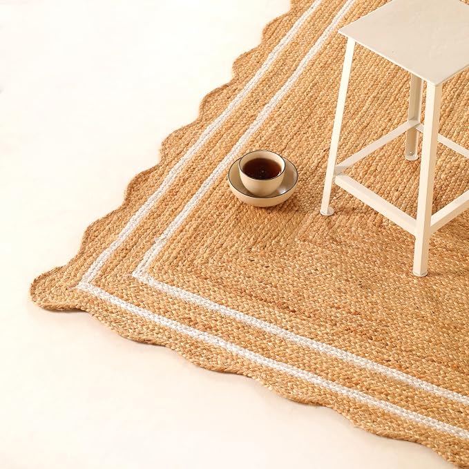 Natural Scalloped Wave 8'x10' Jute Area Rug Handwoven Braided Living Room