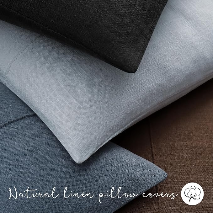 ZWJD Decorative Linen Throw Pillow Covers 22x22 Set of 2 Solid Handcrafted Striped Cushion Covers for Bed Soft Modern Farmhouse Neutral Pillowcase for Couch Bedroom Living Room Home Decor(Sky Blue)