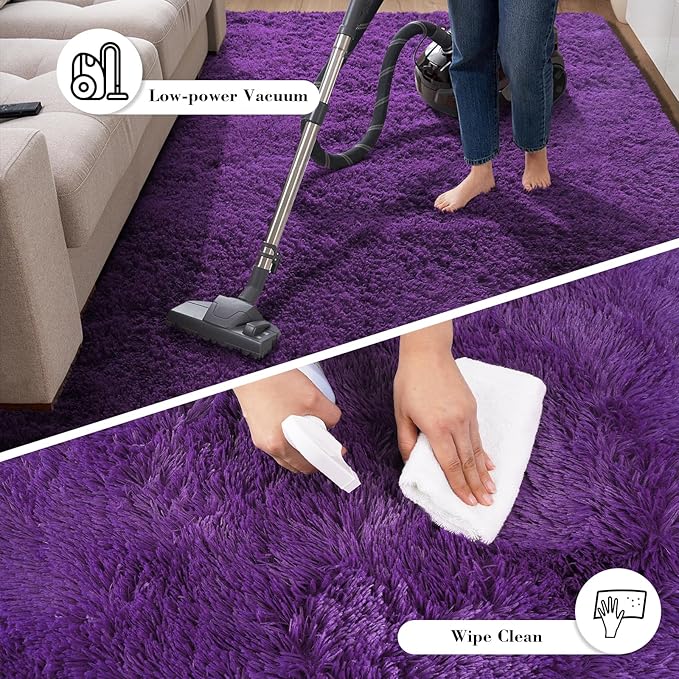 Purple Fluffy Rug Shag Area Rug, 2x4 Area Rugs for Girls Bedroom, Soft Play Mat, Indoor Floor Carpet for Teen, Preppy Dorm, Plush Aesthetic Bedside Rug