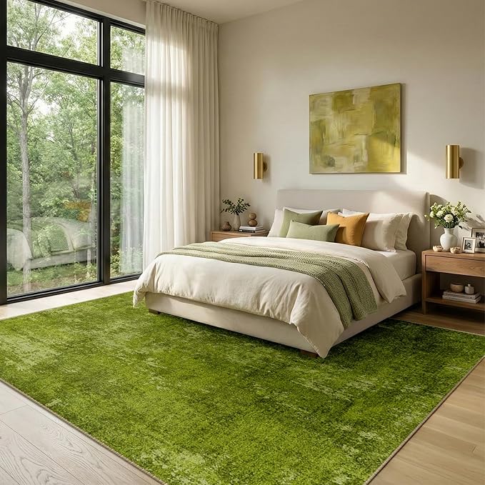 RELEANY Washable Area Rugs 6'x9' Non-Slip Modern Abstract Soft for Living Room Entryway Bedroom Kitchen, Print Pattern, Grass Green