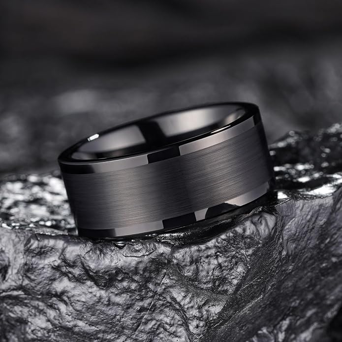 King Will Men's 10MM Black Tungsten Carbide Ring Brushed Matte Wedding Engagement Band (14.5)