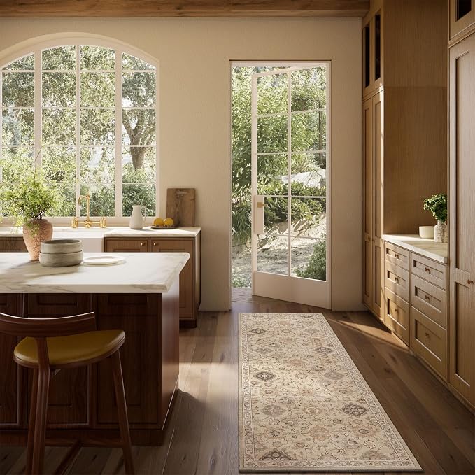 Machine Washable Hallway Runner Rug: 2'6"x8' Kitchen Rugs Stain Resistant Non Slip Low Pile Soft Carpet Runners for Hallways Indoor Entryway Kitchen Beside Bedroom Bathroom Farmhouse