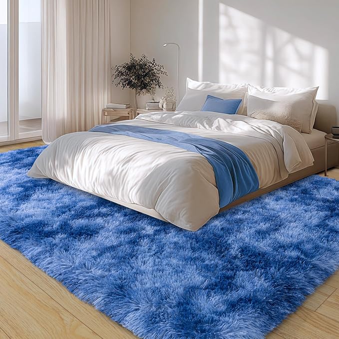 6x9 Large Area Rugs for Living Room, Fluffy Shag Rug for Bedroom | Shaggy Shag Carpet, Soft and Comfy, Non Slip Big Fuzzy Carpet for Kids Girls Boys Room Dorm Home Decor, Tie-Dyed Blue