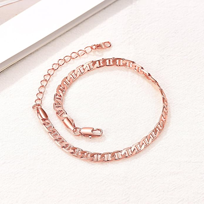 FOCALOOK 14K Gold Plated Anklets for Women Waterproof Plus Size Ankle Bracelet 8.5-10.5 Inch Adjustable Mariner/Figaro/Flat Snake/Cuban Link Chain Anklet Jewelry for Summer Beach Holiday