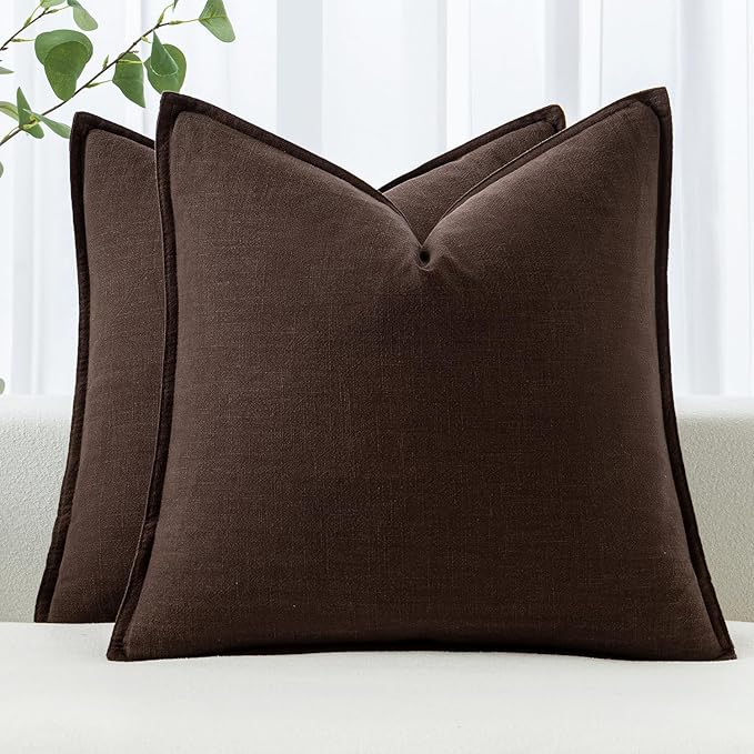MIULEE Decorative Linen Euro Sham Pillow Covers 28x28 Inch Dark Brown | Boho Farmhouse Fall Autumn Couch Throw Pillows for Bed, Pack of 2 Accent Modern Pillowcases, Sofa Livingroom Home Decor
