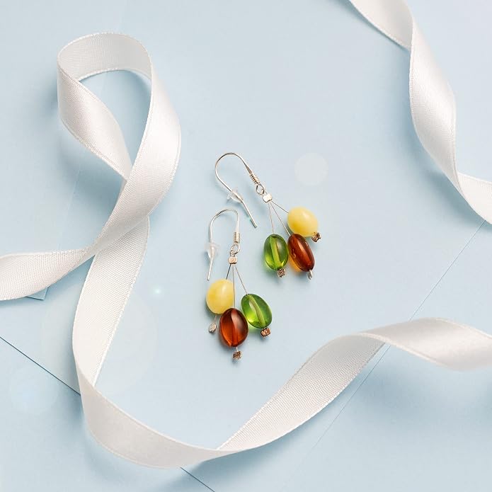 Pull-Through Earrings, Amber Jewelry, Faceted Sparkling Amber Earrings - Parent