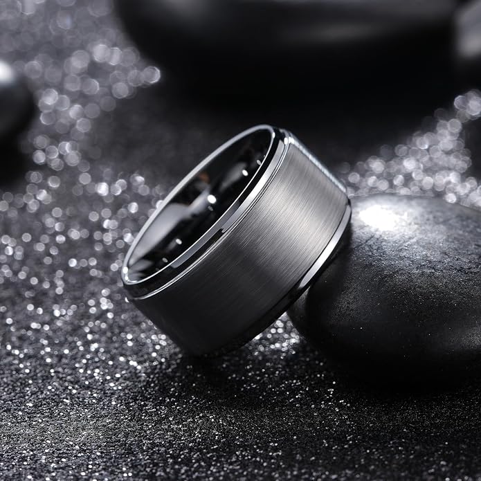 King Will Classic Tungsten Wedding Band for Men, 6/7/8/9/10mm Widths, Polished Finish Step Edge Matte Rings Comfort Fit