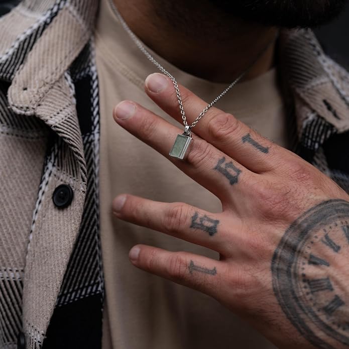 Forge & Foundry Men's Minimalist Stainless Steel and Solid Onyx Inlay Pendant | 21 Inch Rolo Chain | Design-Led Artisan Jewelry, from London