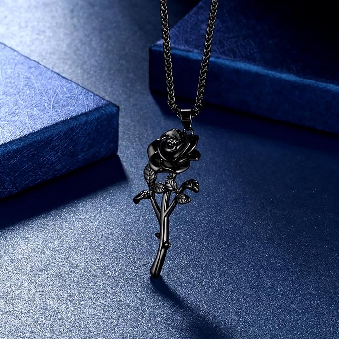 beautlace Black Rose Necklaces Black Gun Plated Flower Pendant Elegant Jewelry for Women KP0072K
