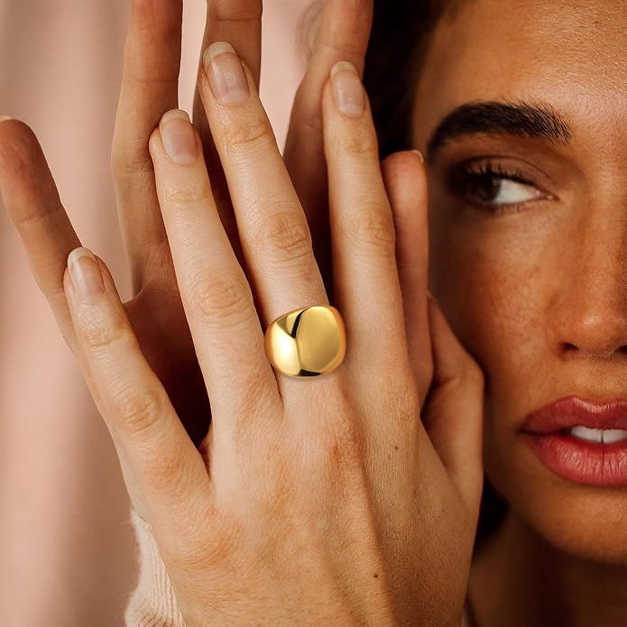 Gold Silver Rings Set for Women Chunky Statement Rings ZC Dome Evil Eye Croissant ring Thick 18K Gold Plated Band Rings