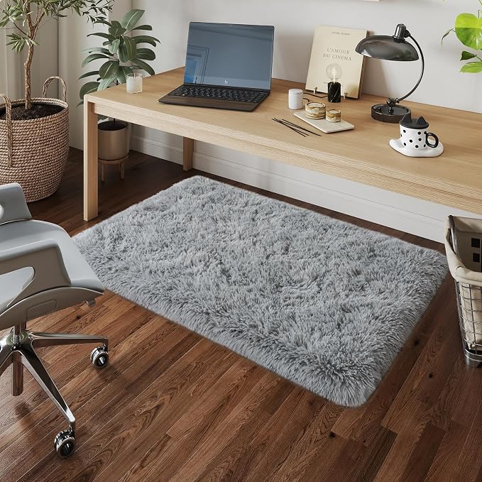 Dssimo 2x3 Small Grey Rug, Upgrade Non Slip Throw Bedside Area Rugs, | Soft Fluffy Shag Non-Slip Carpet for Kids,Girls Boys and Teens Decorations for Living Room Dorm Nursery Classroom