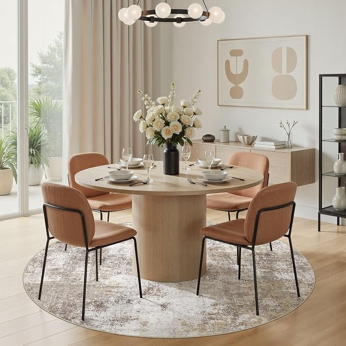 6Ft Round Area Rug for Living Room, 6x6 Washable Rugs Non-Slip Soft Large Modern Abstract Pattern Low Pile Carpet for Bedroom Indoor Floor Nursery Home Decor - Gold Brown
