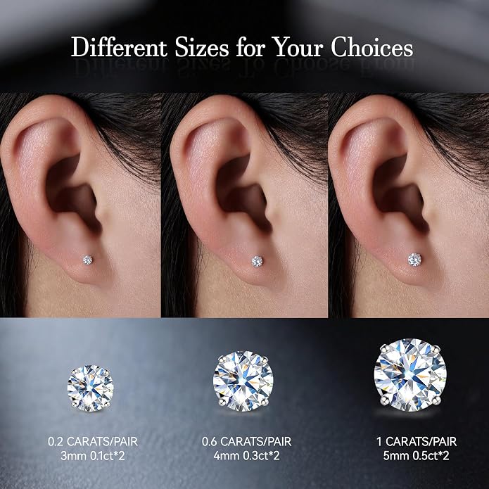 Limerencia Moissanite Internal Thread 18G Titanium Earrings, Hypoallergenic F136 Titanium Flat Back Piercing Studs, VVS1 Lab-created Moissanite Studs for Women Men Tragus Helix Cartilage Conch Labret
