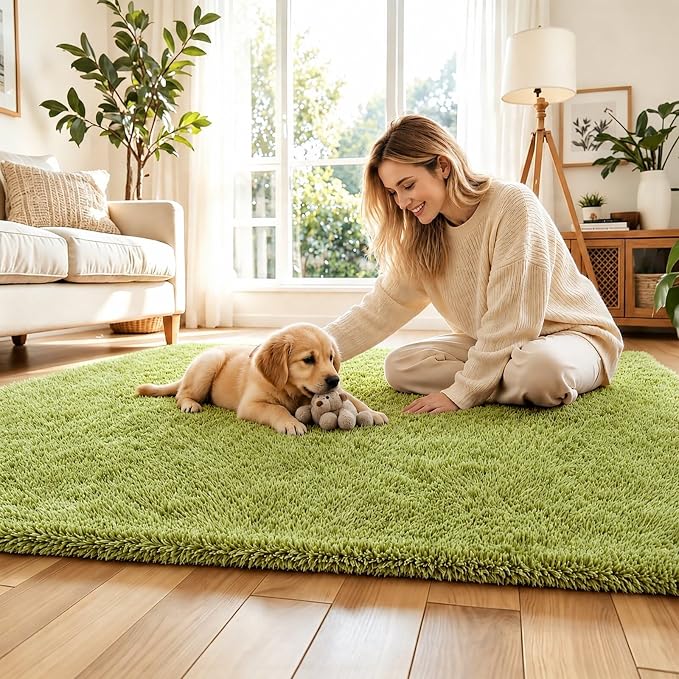8x10 Area Rugs for Bedroom Living Room, Large Area Rug Shag Carpet Soft Plush Furry Bedside Rug, Machine Washable Area Rugs for Kids Home Decor(8 x 10, Grass Green)