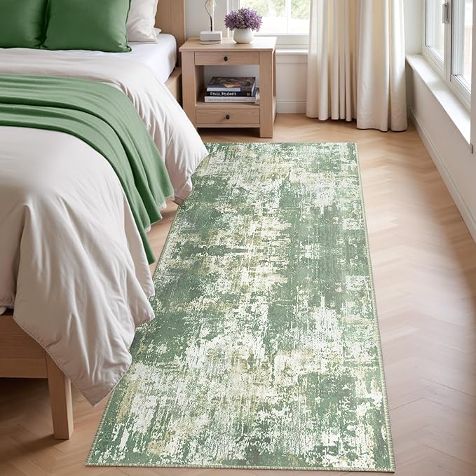 RELEANY Washable Area Rugs 2'x6' Non-Slip Modern Abstract Soft for Living Room Entryway Bedroom Kitchen, Print Pattern, Light Green/Yellow