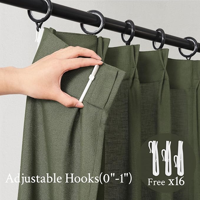 Topfinel Pinch Pleated Curtains 90 Inches Long 2 Panels Set,Olive Green Semi Sheer Cotton Blend Fabric Aesthetic Advanced Curtain Drapes for Living Room Bedroom,72x90 inch Length