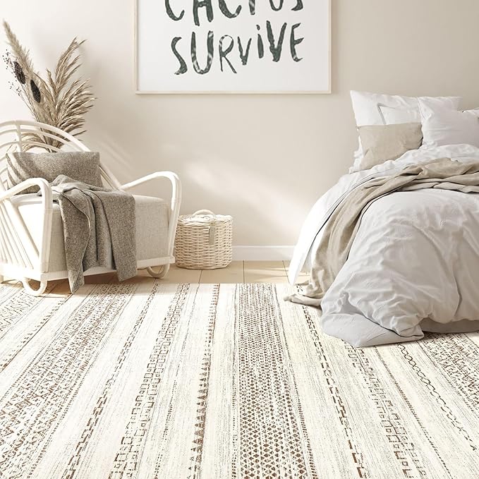 Nakagishi Boho 4x6 Area Rug Living Room Rugs Machine Washable Brown | Soft, Pet & Kid Friendly, Carpet for Living Room/Bedroom/Office/Kitchen/Nursery, Daily Home Decor Stain Resistant Moroccan